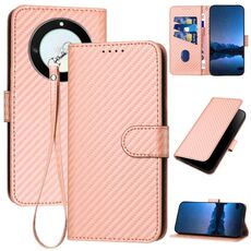 Per Honor X40 5G / X9a 5G / Magic5 Lite YX0070 Custodia per cellulare in pelle con fibbia in fibra di carbonio con cordino (rosa)