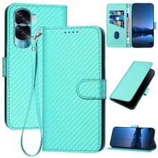 Per Honor X50i 5G / 90 Lite YX0070 Custodia per cellulare in pelle con fibbia in fibra di carbonio con cordino (azzurro)