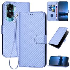 Per Honor X50i 5G / 90 Lite YX0070 Custodia per telefono in pelle con fibbia in fibra di carbonio con cordino (viola chiaro)