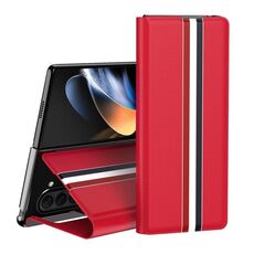 Per Samsung Galaxy Z Fold6 5G Custodia per telefono posteriore in PU con trama litchi con supporto (rosso)