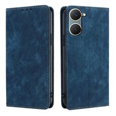 Custodia per telefono in pelle magnetica con spazzola antifurto RFID per vivo Y03 4G (blu)