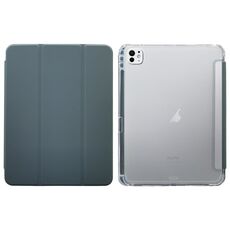 Custodia per tablet in pelle pressata elettrica a 3 pieghe per iPad Pro 11 2024 (verde scuro)
