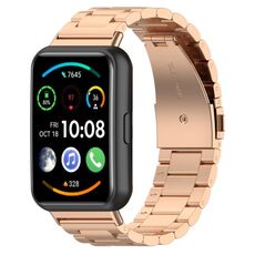 Per Huawei Watch Fit 3 cinturino in metallo in acciaio inossidabile con tre perline (oro rosa)