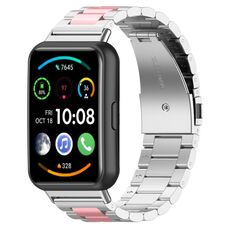 Per Huawei Watch Fit 3 cinturino in metallo in acciaio inossidabile con tre perline (argento rosa)