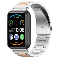 Per Huawei Watch Fit 3 cinturino in metallo in acciaio inossidabile con tre perline (argento oro rosa)