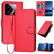 Per Xiaomi 14 Pro YX0070 Custodia per telefono in pelle con fibbia in fibra di carbonio con cordino (rosso)