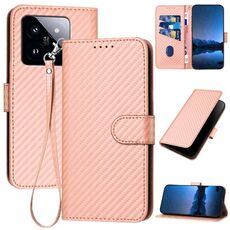 Per Xiaomi 14 Pro YX0070 Custodia per telefono in pelle con fibbia in fibra di carbonio con cordino (rosa)