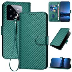 Per Xiaomi 14 Pro YX0070 Custodia per telefono in pelle con fibbia in fibra di carbonio con cordino (verde scuro)