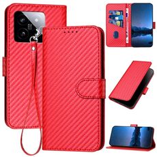 Per Xiaomi 14 YX0070 Custodia per telefono in pelle con fibbia in fibra di carbonio con cordino (rosso)