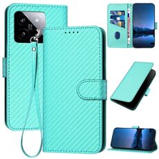Per Xiaomi 14 YX0070 Custodia per telefono in pelle con fibbia in fibra di carbonio con cordino (azzurro)
