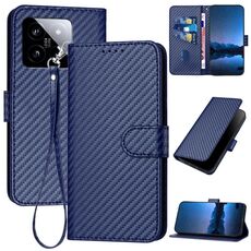 Per Xiaomi 14 YX0070 Custodia per telefono in pelle con fibbia in fibra di carbonio con cordino (blu reale)
