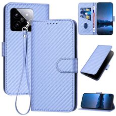 Per Xiaomi 14 YX0070 Custodia per telefono in pelle con fibbia in fibra di carbonio con cordino (viola chiaro)