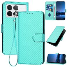 Per Xiaomi Redmi K70 / K70 Pro YX0070 Custodia per cellulare in pelle con fibbia in fibra di carbonio con cordino (azzurro)