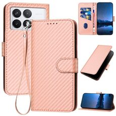 Per Xiaomi Redmi K70 / K70 Pro YX0070 Custodia per telefono in pelle con fibbia in fibra di carbonio con cordino (rosa)