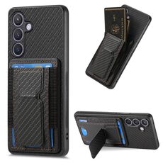 Custodia per cellulare con supporto elastico per carta pieghevole in fibra di carbonio Samsung Galaxy S23 5G (nera)