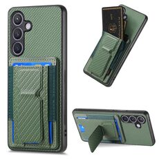 Per Samsung Galaxy S22+ 5G Custodia pieghevole in fibra di carbonio con supporto elastico per carta (verde)