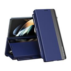 Per Samsung Galaxy Z Fold6 5G Custodia per telefono in pelle ad adsorbimento elettrolitico laterale con slot per penna (blu)