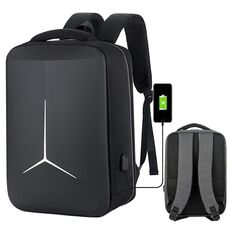 Zaino per laptop da pendolare aziendale impermeabile di grande capacità da 15 pollici con porta USB (nero semplificato)