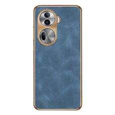 Per OPPO Reno11 Custodia per cellulare in pelle di agnello galvanica globale (blu)