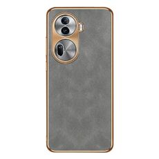 Per OPPO Reno11 Custodia per cellulare in pelle di agnello galvanica globale (grigia)