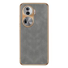 Per OPPO Reno11 Pro Custodia per cellulare in pelle di agnello galvanica globale (grigia)