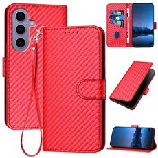 Per Samsung Galaxy S24 5G YX0070 Custodia per telefono in pelle con fibbia in fibra di carbonio con cordino (rosso)