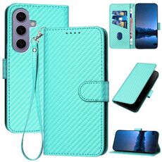 Per Samsung Galaxy S24 5G YX0070 Custodia per telefono in pelle con fibbia in fibra di carbonio con cordino (azzurro)
