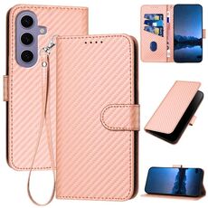 Per Samsung Galaxy S24 5G YX0070 Custodia per telefono in pelle con fibbia in fibra di carbonio con cordino (rosa)
