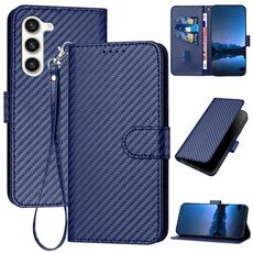 Per Samsung Galaxy S23+ 5G YX0070 Custodia per telefono in pelle con fibbia in fibra di carbonio con cordino (blu reale)