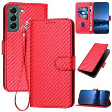 Per Samsung Galaxy S22+ 5G YX0070 Custodia per telefono in pelle con fibbia in fibra di carbonio con cordino (rosso)