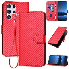 Per Samsung Galaxy S22 Ultra 5G YX0070 Custodia per telefono in pelle con fibbia in fibra di carbonio con cordino (rosso)