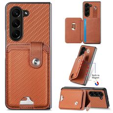 Per Samsung Galaxy Z Fold6 5G Porta carte di credito Cavalletto Custodia posteriore per telefono con coltello per attrezzi (marrone)