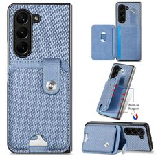 Per Samsung Galaxy Z Fold6 5G Porta carte di credito Cavalletto Custodia posteriore per telefono con coltello per utensili (Blu)
