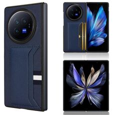 Custodia per telefono con cover posteriore per slot per schede Litchi Texture per vivo X Fold3 (blu)