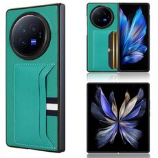 Custodia per telefono con cover posteriore per slot per schede Litchi Texture per vivo X Fold3 (verde)