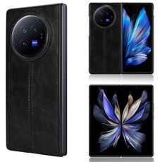 Custodia per cellulare con cover posteriore cucita con motivo mucca per vivo X Fold3 Pro (nera)