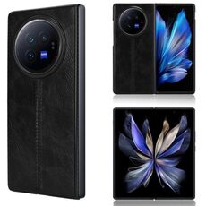 Custodia per cellulare con cover posteriore cucita con motivo mucca per vivo X Fold3 (nera)