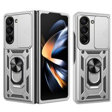 Per Samsung Galaxy Z Fold6 Custodia scorrevole per fotocamera Design TPU + Custodia per PC (Argento)