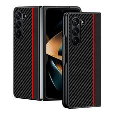 Per Samsung Galaxy Z Fold6 Custodia per telefono ultrasottile con stampa texture in fibra di carbonio (nero rosso)