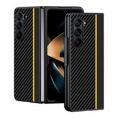 Per Samsung Galaxy Z Fold6 Custodia per telefono ultrasottile con stampa texture in fibra di carbonio (nero giallo)