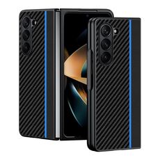 Per Samsung Galaxy Z Fold6 Custodia per telefono ultrasottile con stampa texture in fibra di carbonio (nero blu)