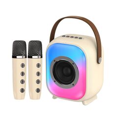 NewRixing NR168W Altoparlante Bluetooth colorato portatile Home Altoparlante per karaoke con doppio microfono (bianco crema)
