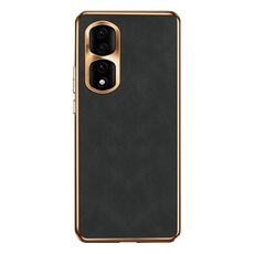 Custodia per telefono in pelle di agnello galvanica per Honor 90 Pro (nera)