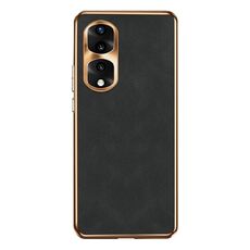 Custodia per telefono in pelle di agnello galvanica per Honor 70 Pro (nera)