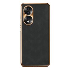 Custodia per telefono in pelle di agnello galvanica per Honor 70 (nera)