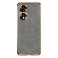 Custodia per telefono in pelle di agnello galvanica per Honor 70 (grigio)