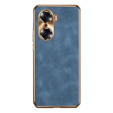 Custodia per telefono in pelle di agnello galvanica per Honor 60 Pro (blu)