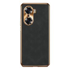 Custodia per telefono in pelle di agnello galvanica per Honor 60 (nera)