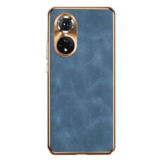 Custodia per telefono in pelle di agnello galvanica per Honor 50 Pro (blu)