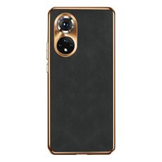 Custodia per telefono in pelle di agnello galvanica per Honor 50 Pro (nera)